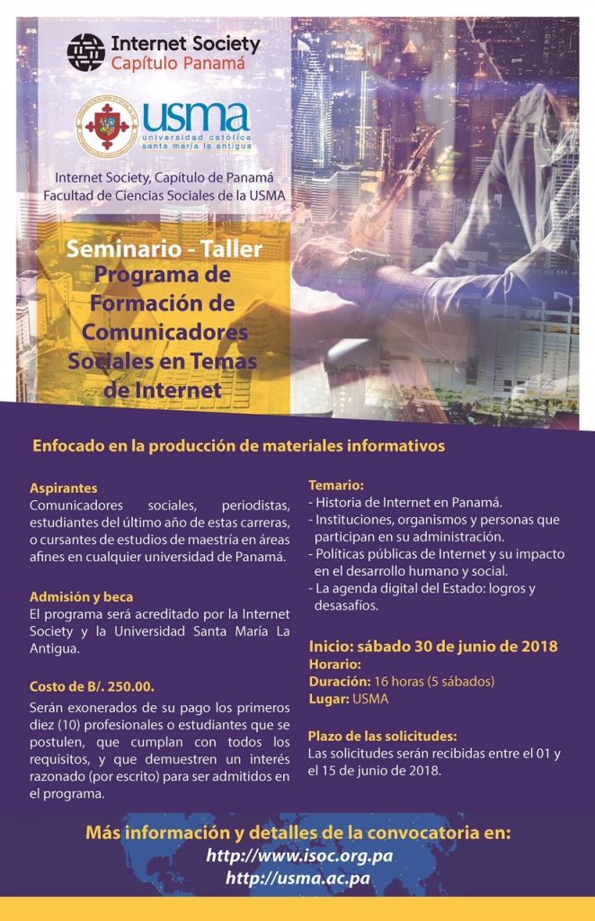 Volante de ISOC Panamá del Programa de Formación de Comunicadores Sociales